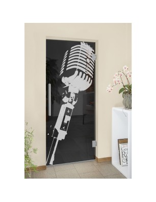 Pendeltür Mikrofon Gelasert Auf Grauglas