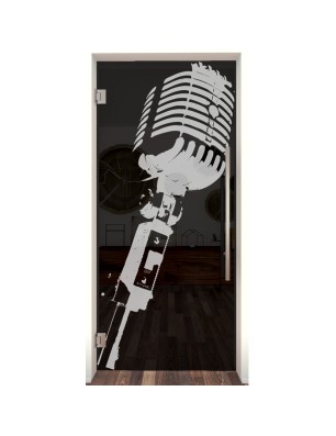 Pendeltür Mikrofon Gelasert Auf Grauglas