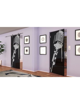 Pendeltür Mikrofon Gelasert Auf Grauglas