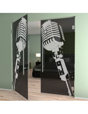 Pendeltür Mikrofon Gelasert Auf Grauglas