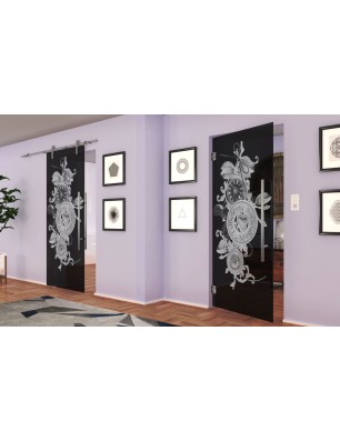 Pendeltür Time Gelasert Auf Grauglas