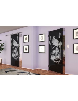 Pendeltür Skull 2 Gelasert Auf Grauglas