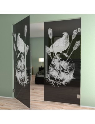 Pendeltür Skull 2 Gelasert Auf Grauglas