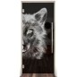Pendeltür Wolf 4 Gelasert Auf Grauglas Pendeltür Wolf 4 Gelasert Auf Grauglas