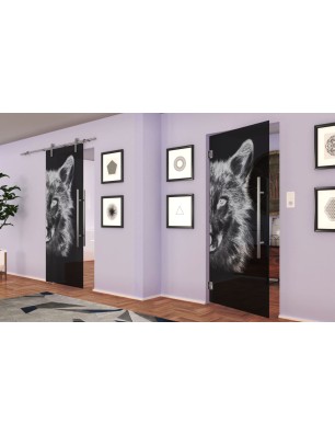 Pendeltür Wolf 4 Gelasert Auf Grauglas