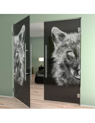 Pendeltür Wolf 4 Gelasert Auf Grauglas