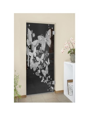 Pendeltür Schmetterlinge II Gelasert Auf Grauglas