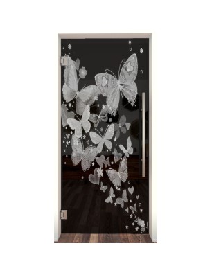 Pendeltür Schmetterlinge II Gelasert Auf Grauglas