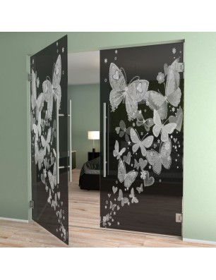 Pendeltür Schmetterlinge II Gelasert Auf Grauglas