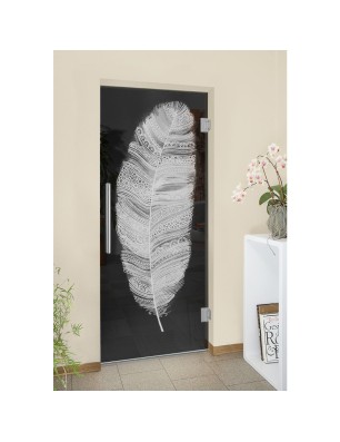 Pendeltür Feder Gelasert Auf Grauglas