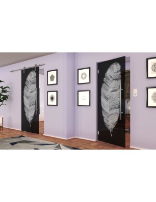 Pendeltür Feder Gelasert Auf Grauglas