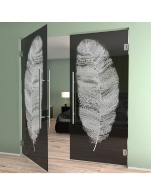 Pendeltür Feder Gelasert Auf Grauglas