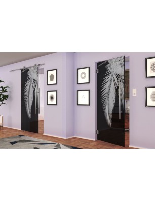 Pendeltür Blätter 2 Gelasert Auf Grauglas