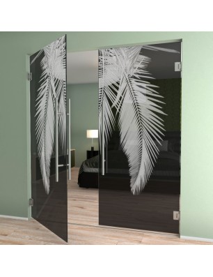 Pendeltür Blätter 2 Gelasert Auf Grauglas