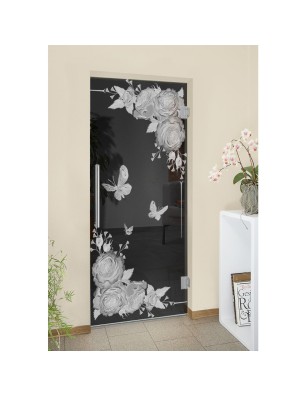 Pendeltür Blume 5 Gelasert Auf Grauglas