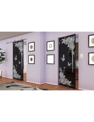 Pendeltür Blume 5 Gelasert Auf Grauglas