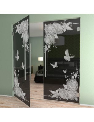 Pendeltür Blume 5 Gelasert Auf Grauglas