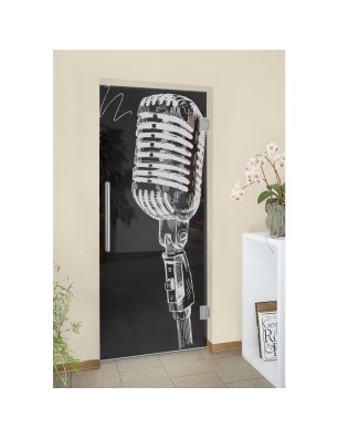 Pendeltür Mikrofon II Gelasert Auf Grauglas