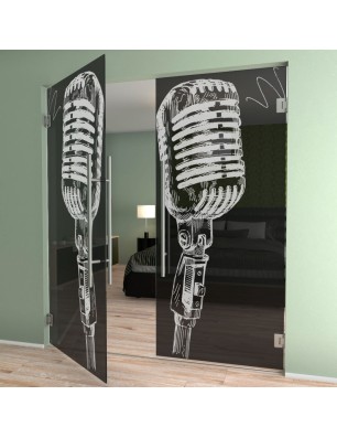 Pendeltür Mikrofon II Gelasert Auf Grauglas