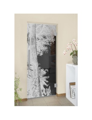 Pendeltür Wald Gelasert Auf Grauglas