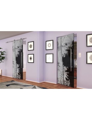 Pendeltür Wald Gelasert Auf Grauglas