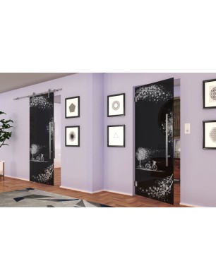 Pendeltür Herbst Gelasert Auf Grauglas