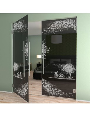 Pendeltür Herbst Gelasert Auf Grauglas