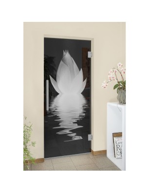 Pendeltür Lotus Gelasert Auf Grauglas