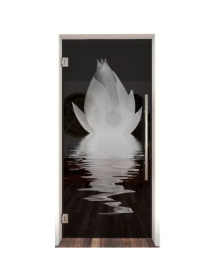 Pendeltür Lotus Gelasert Auf Grauglas
