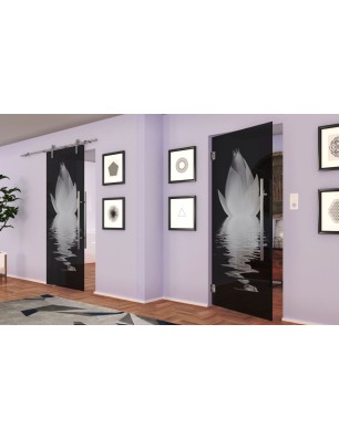 Pendeltür Lotus Gelasert Auf Grauglas