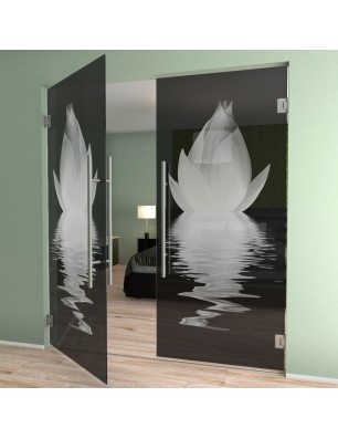 Pendeltür Lotus Gelasert Auf Grauglas