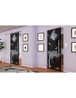 Pendeltür Night Gelasert Auf Grauglas