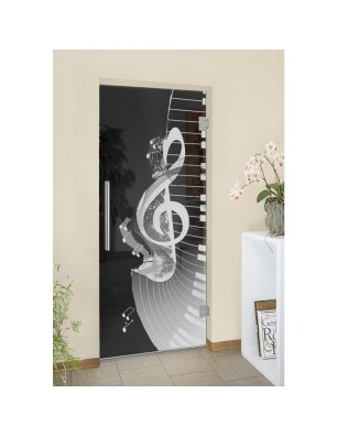 Pendeltür Piano Gelasert Auf Grauglas