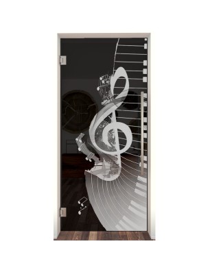 Pendeltür Piano Gelasert Auf Grauglas