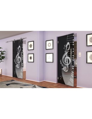 Pendeltür Piano Gelasert Auf Grauglas