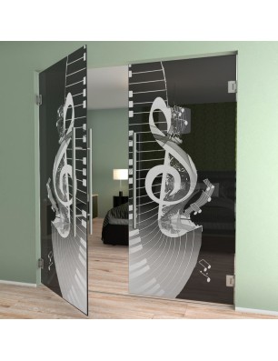 Pendeltür Piano Gelasert Auf Grauglas