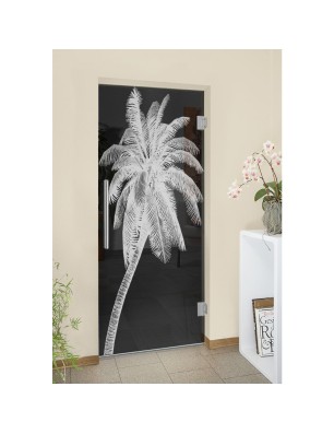 Pendeltür Palme Gelasert Auf Grauglas