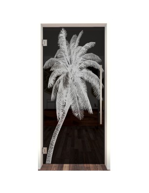 Pendeltür Palme Gelasert Auf Grauglas