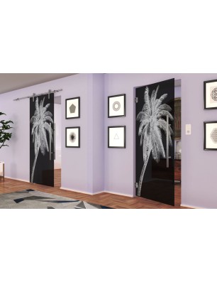 Pendeltür Palme Gelasert Auf Grauglas