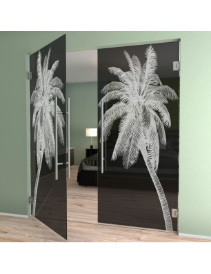 Pendeltür Palme Gelasert Auf Grauglas
