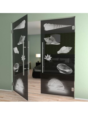 Pendeltür Muscheln III Gelasert Auf Grauglas