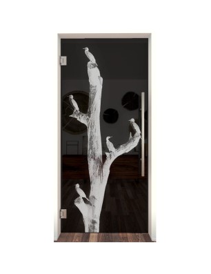 Pendeltür Vögel Gelasert Auf Grauglas