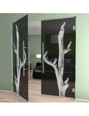 Pendeltür Vögel Gelasert Auf Grauglas