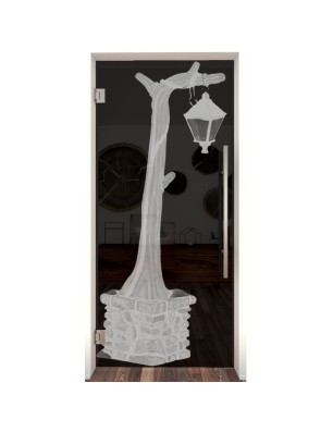 Pendeltür Baum 2 Gelasert Auf Grauglas