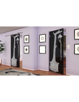 Pendeltür Baum 2 Gelasert Auf Grauglas