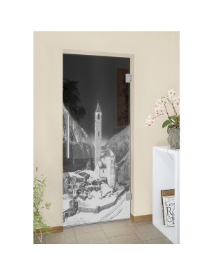 Pendeltür Alpen Gelasert Auf Grauglas