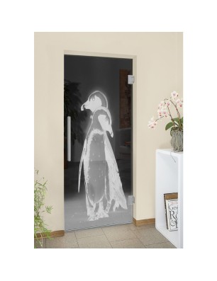 Pendeltür Pinguine Gelasert Auf Grauglas