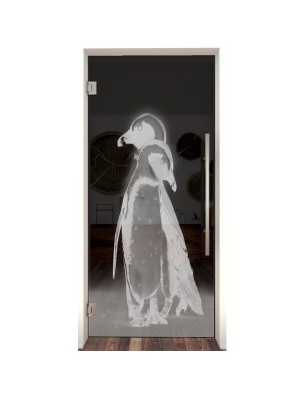 Pendeltür Pinguine Gelasert Auf Grauglas