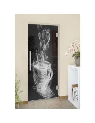 Pendeltür Kaffee Gelasert Auf Grauglas