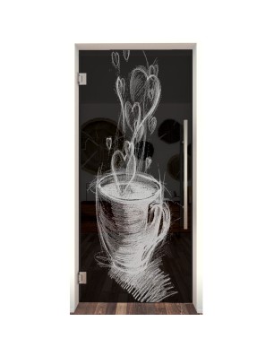 Pendeltür Kaffee Gelasert Auf Grauglas